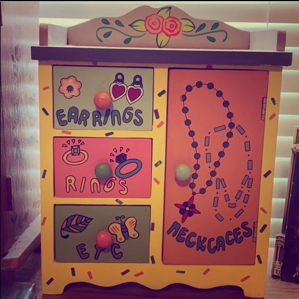 Jewelry Box Spell out Earrings, Rings, Necklaces, Etc. Y2K Vintage Wood Painted